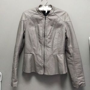 Very cute peplum bottom light grey leather jacket